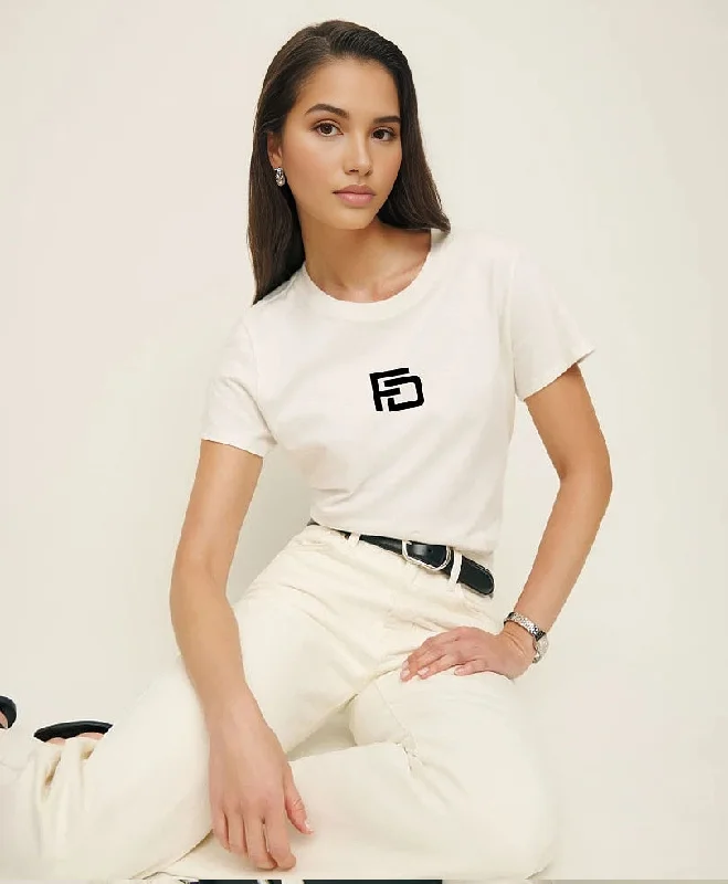 White FD Crew Shirt (Women)-- Terry Blend Velvet Blend Canvas Blend