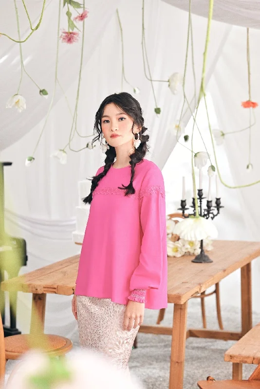 The Mimpian Women Doll Blouse - Fuchsia Pink Casual Stripe Blouse