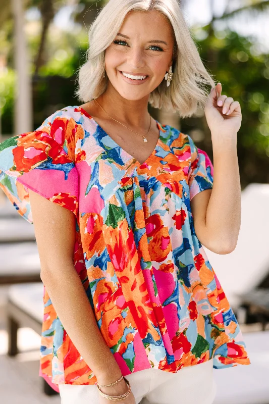 Take Your Joy Pink Abstract Blouse Peter Pan Collar Blouse