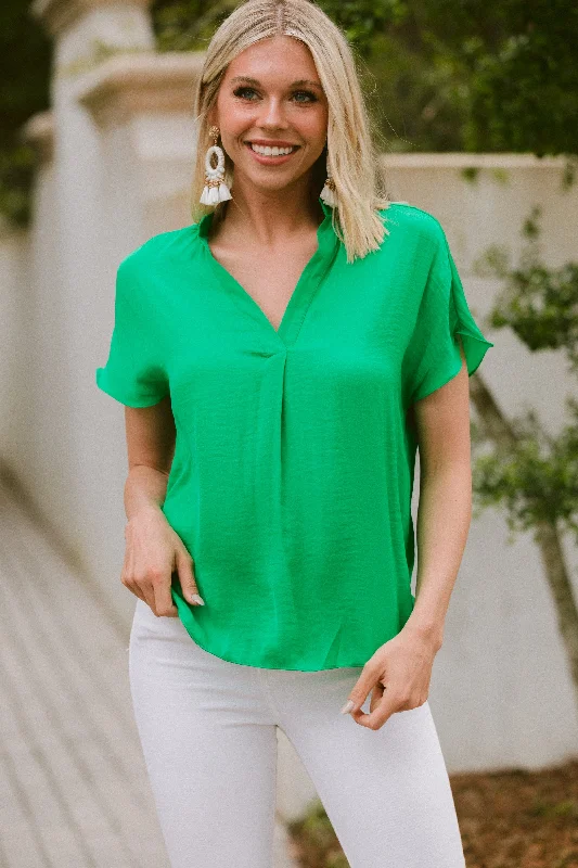 Picture Me Here Green Blouse Playful Puff Blouse