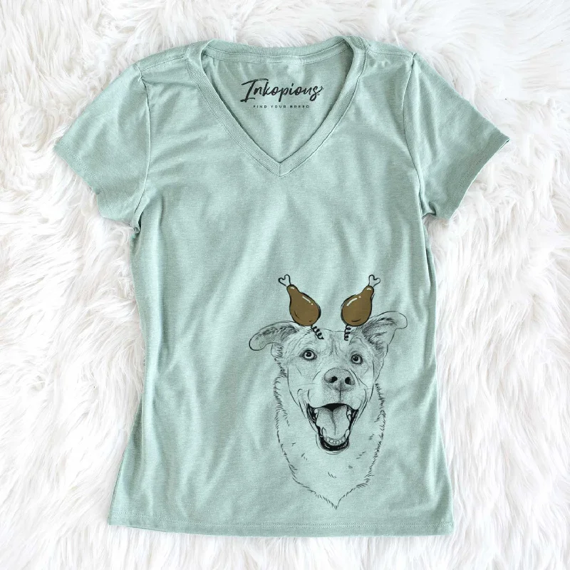 Thanksgiving Fira the Saint Bernard Husky Mix - Women's V-neck Shirt-- Lace Blend Ribbed Blend Corduroy Blend Thanksgiving Fira the Saint Bernard Husky Mix - Women's V-neck Shirt-- Lace Blend Ribbed Blend Corduroy Blend