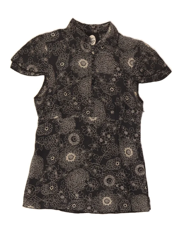 CELYN B Womens Short Sleeve Blouse Top IT 42 Medium Grey Floral Silk Sleeveless Chiffon Blouse
