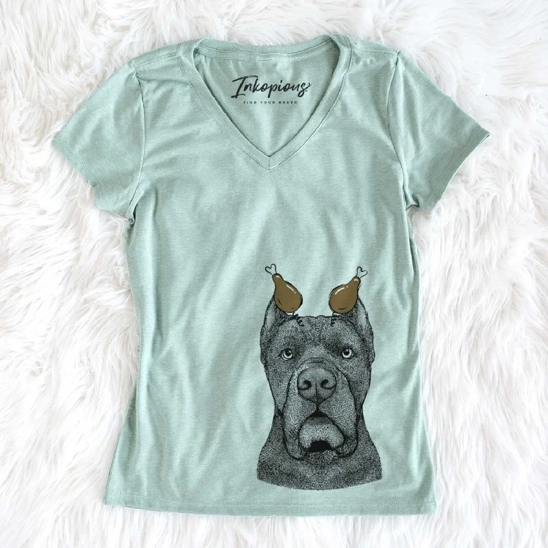 Thanksgiving Bruno the Cane Corso - Women's V-neck Shirt-- Ribbed T-Shirt High Neck Heavyweight Thanksgiving Bruno the Cane Corso - Women's V-neck Shirt-- Ribbed T-Shirt High Neck Heavyweight