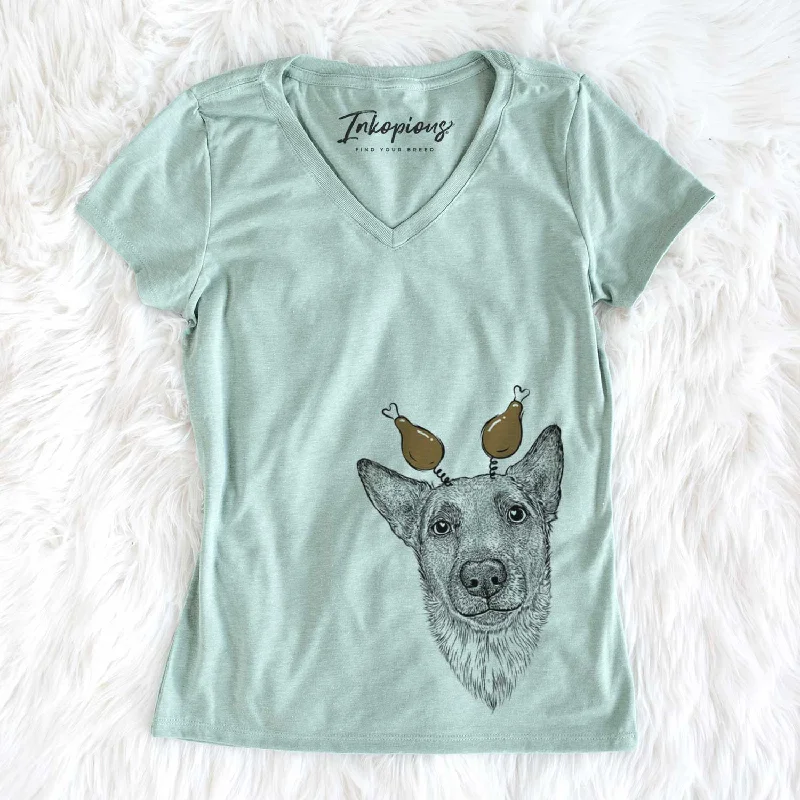 Thanksgiving Luna the Shepherd Mix - Women's V-neck Shirt-- Collared Crew Neck Turtle Neck Thanksgiving Luna the Shepherd Mix - Women's V-neck Shirt-- Collared Crew Neck Turtle Neck
