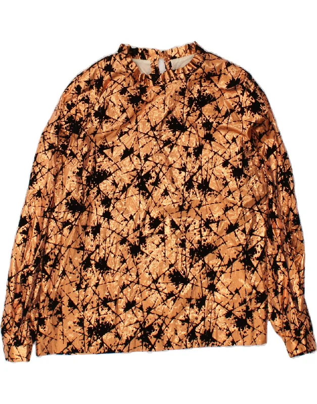 VINTAGE Womens Abstract Pattern Blouse Top UK 16 Large Brown Feminine Puff Blouse