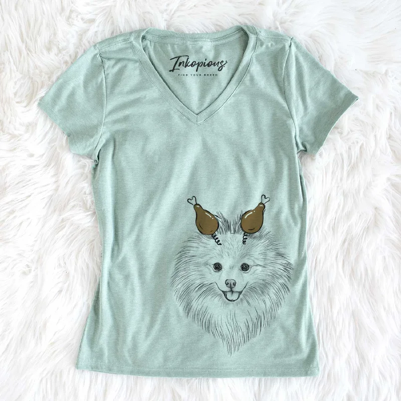 Thanksgiving GiGi the Pomeranian - Women's V-neck Shirt-- Ribbed T-Shirt High Neck Heavyweight Thanksgiving GiGi the Pomeranian - Women's V-neck Shirt-- Ribbed T-Shirt High Neck Heavyweight