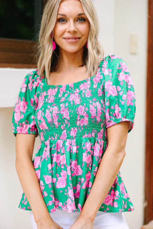 Couldn't Change Green Floral Peplum Blouse Peter Pan Collar Blouse