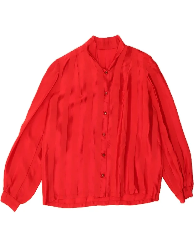 VINTAGE Womens Shirt Blouse UK 14 Medium Red Lightweight Linen Blouse