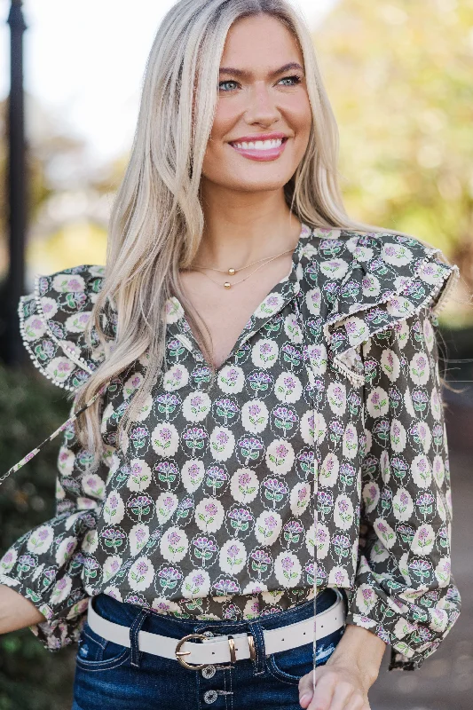Stay On Schedule Brown Medallion Print Blouse Feminine Pastel Blouse