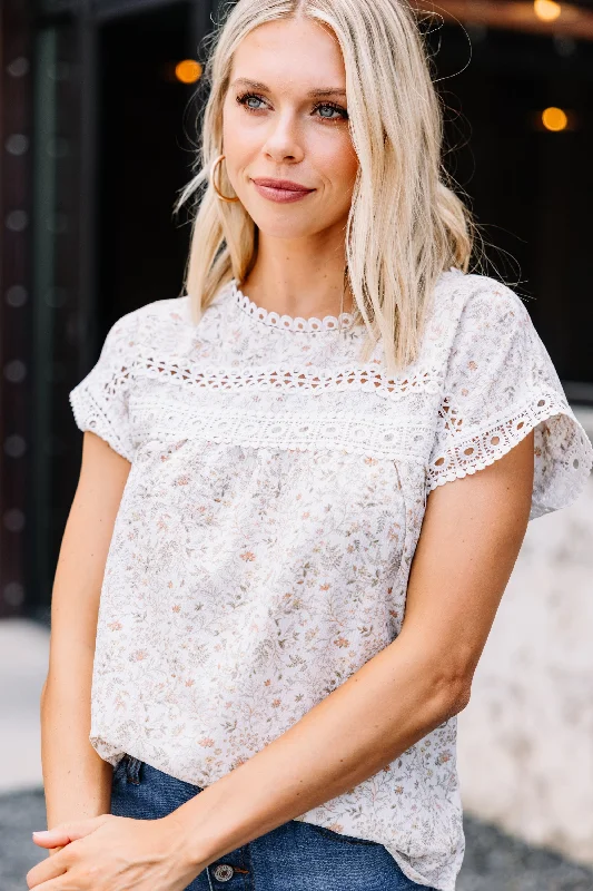 Live In Love White Ditsy Floral Blouse Pastel Color Blouse