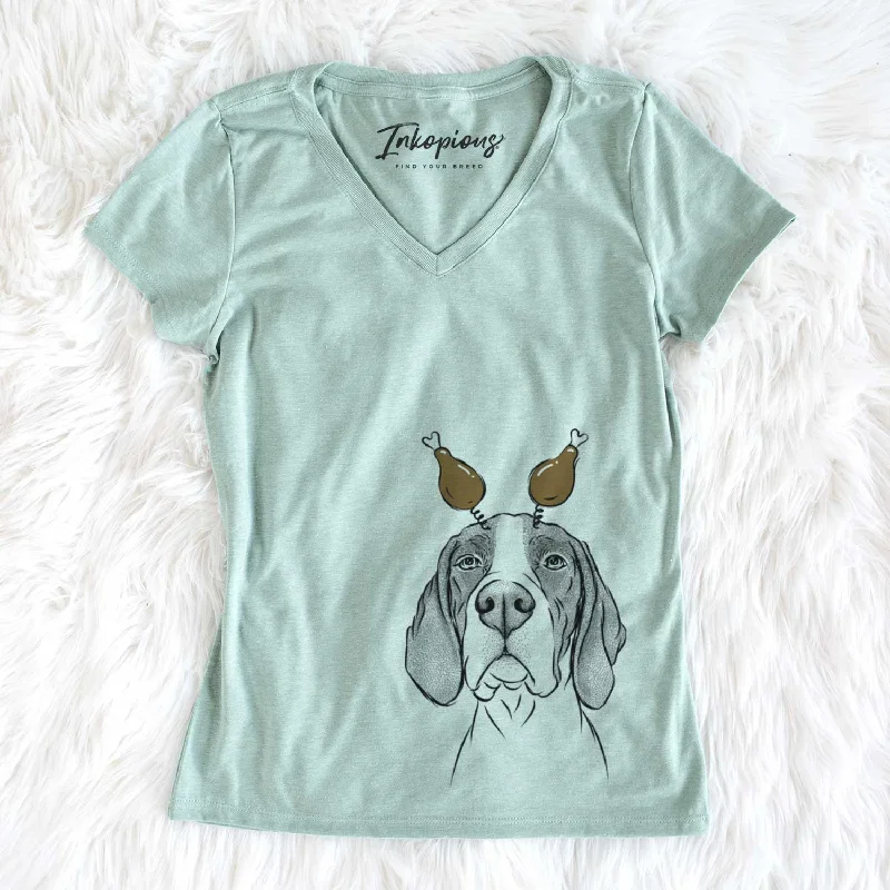 Thanksgiving Liam the English Pointer - Women's V-neck Shirt-- Cozy Warm Stylish