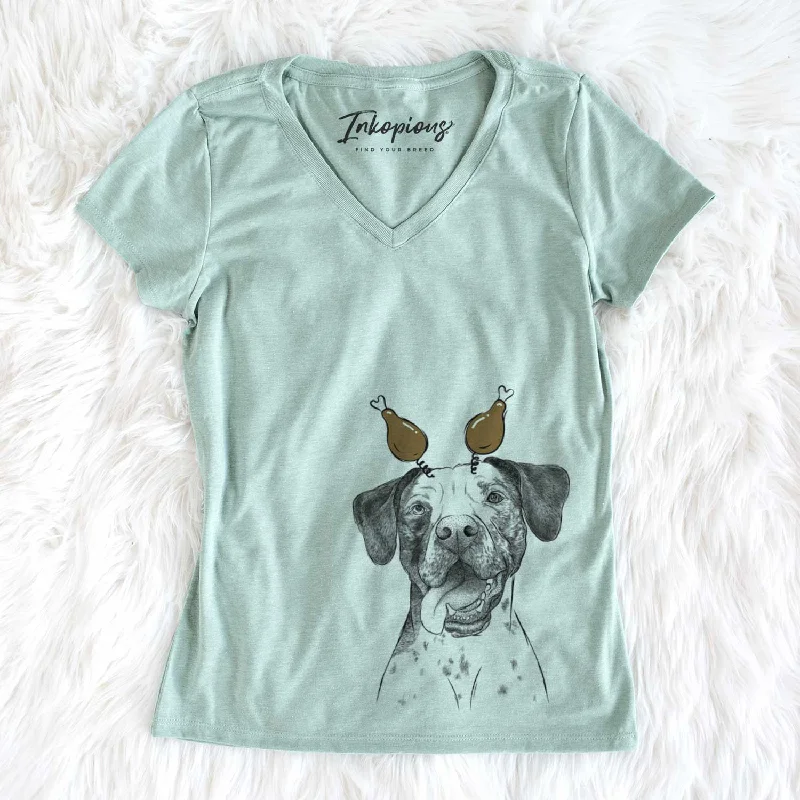 Thanksgiving Cola the Catahoula - Women's V-neck Shirt-- Layered Multi-layer Single Layer Thanksgiving Cola the Catahoula - Women's V-neck Shirt-- Layered Multi-layer Single Layer