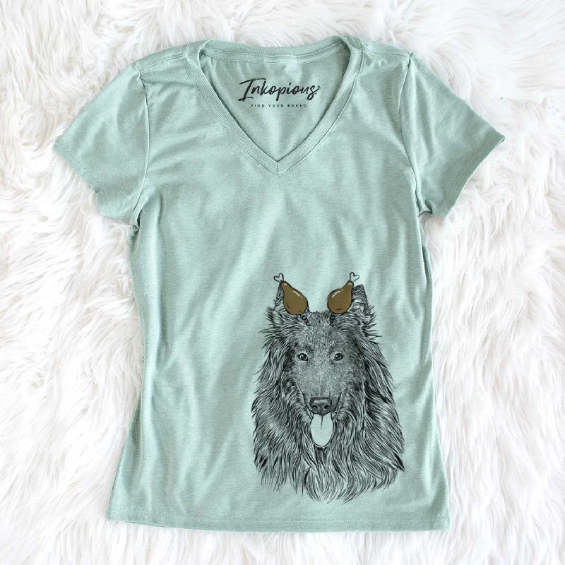 Thanksgiving Daan the Belgian Shepherd - Women's V-neck Shirt-- Front Pockets Side Pockets Patch Pockets Thanksgiving Daan the Belgian Shepherd - Women's V-neck Shirt-- Front Pockets Side Pockets Patch Pockets
