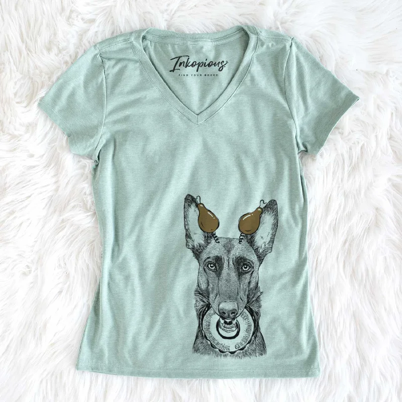 Thanksgiving Juno the Belgian Malinois - Women's V-neck Shirt-- Notch Collar Peter Pan Collar Cowl Neck Thanksgiving Juno the Belgian Malinois - Women's V-neck Shirt-- Notch Collar Peter Pan Collar Cowl Neck