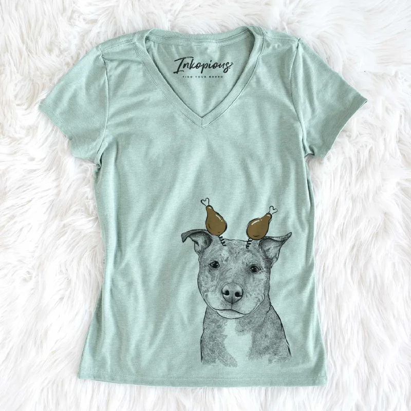 Thanksgiving Cody the Catahoula Mix - Women's V-neck Shirt-- Casual Formal Business