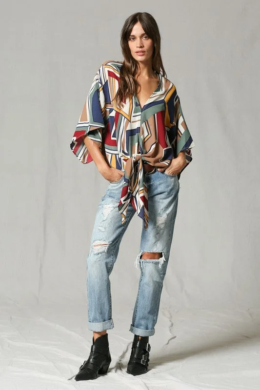 Geometric Print V Neck Blouse Everyday Stylish Blouse
