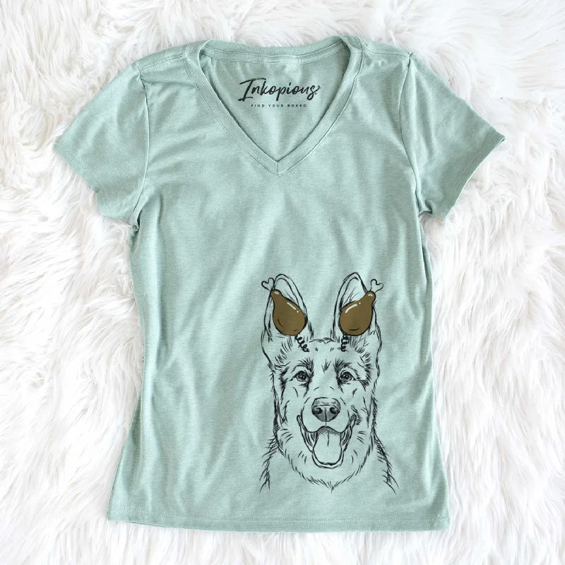 Thanksgiving Brutus the German Shepherd - Women's V-neck Shirt-- Fitted T-Shirt Seamless Stretchy Thanksgiving Brutus the German Shepherd - Women's V-neck Shirt-- Fitted T-Shirt Seamless Stretchy