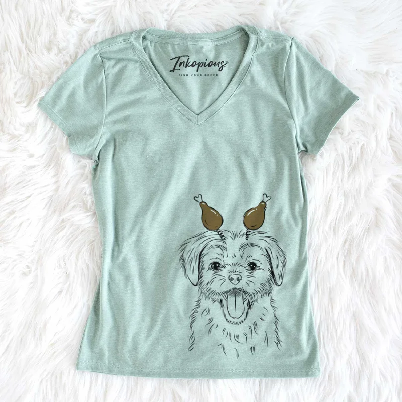 Thanksgiving Gizmo the Maltese - Women's V-neck Shirt-- Welt Pockets Slit Pockets