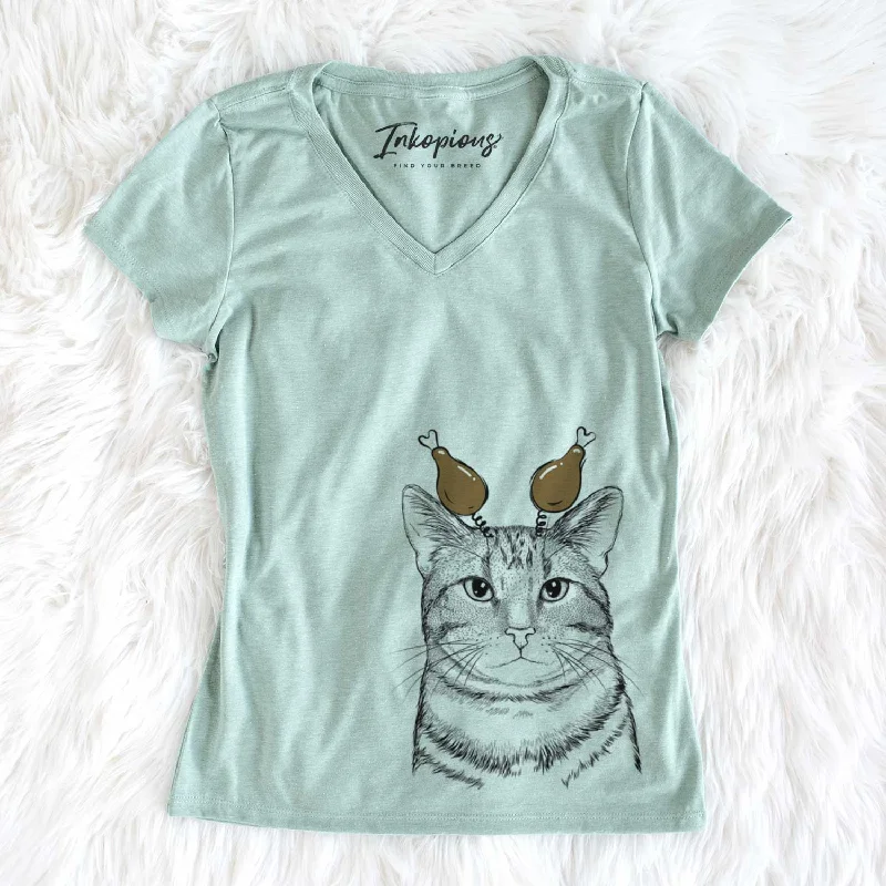 Thanksgiving Henry the Bengal - Women's V-neck Shirt-- Notch Collar Peter Pan Collar Cowl Neck