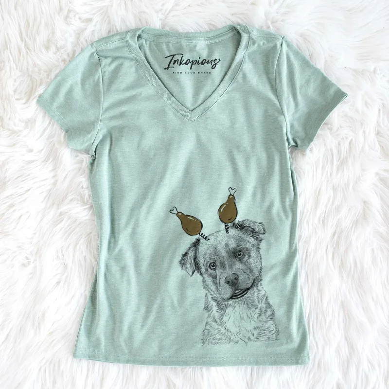 Thanksgiving Loki Bear the Australian Cattle Dog Mix - Women's V-neck Shirt-- Layered Multi-layer Single Layer Thanksgiving Loki Bear the Australian Cattle Dog Mix - Women's V-neck Shirt-- Layered Multi-layer Single Layer