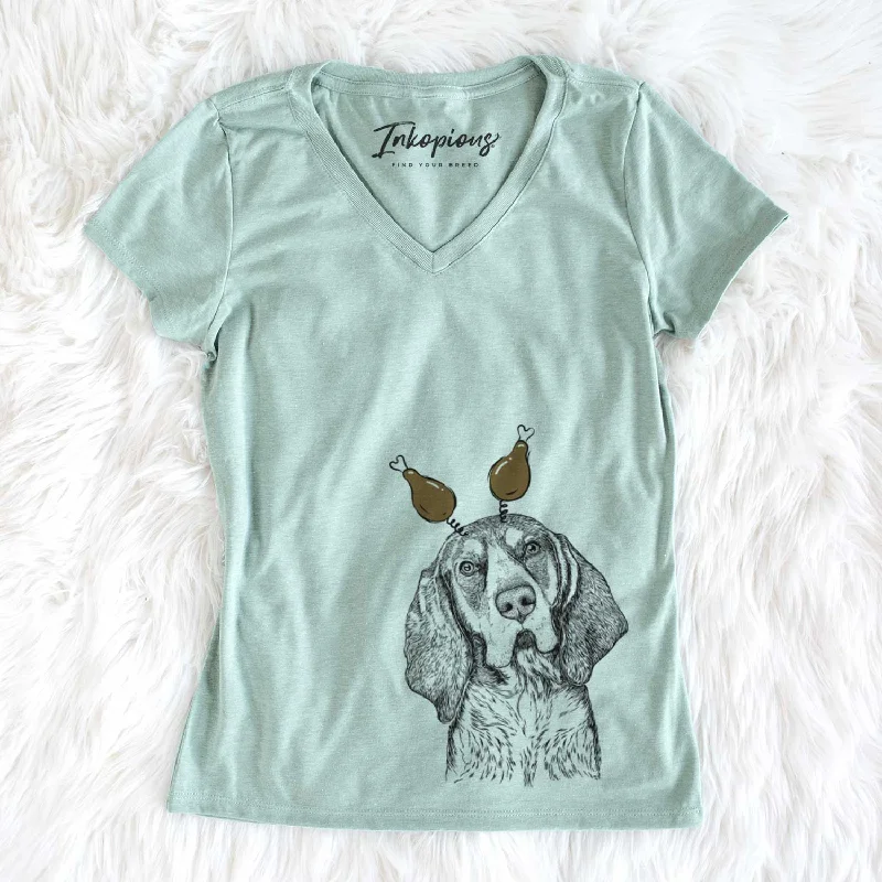 Thanksgiving Huck the Bluetick Coonhound - Women's V-neck Shirt-- Anti-Shrink Durable Soft