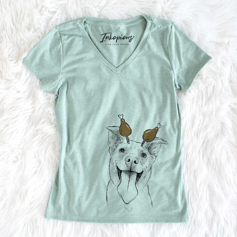 Thanksgiving Candy the Mixed Breed - Women's V-neck Shirt-- Spandex Blend Rayon Blend Denim Blend Thanksgiving Candy the Mixed Breed - Women's V-neck Shirt-- Spandex Blend Rayon Blend Denim Blend