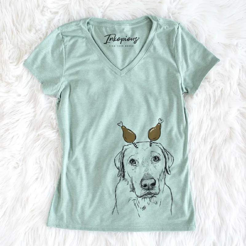 Thanksgiving Duke the Yellow Lab - Women's V-neck Shirt-- Modern Contemporary Chic