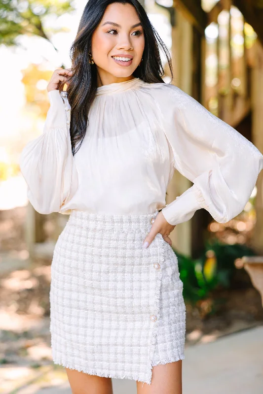 Think It Through Champagne Satin Blouse Soft Pastel Blouse