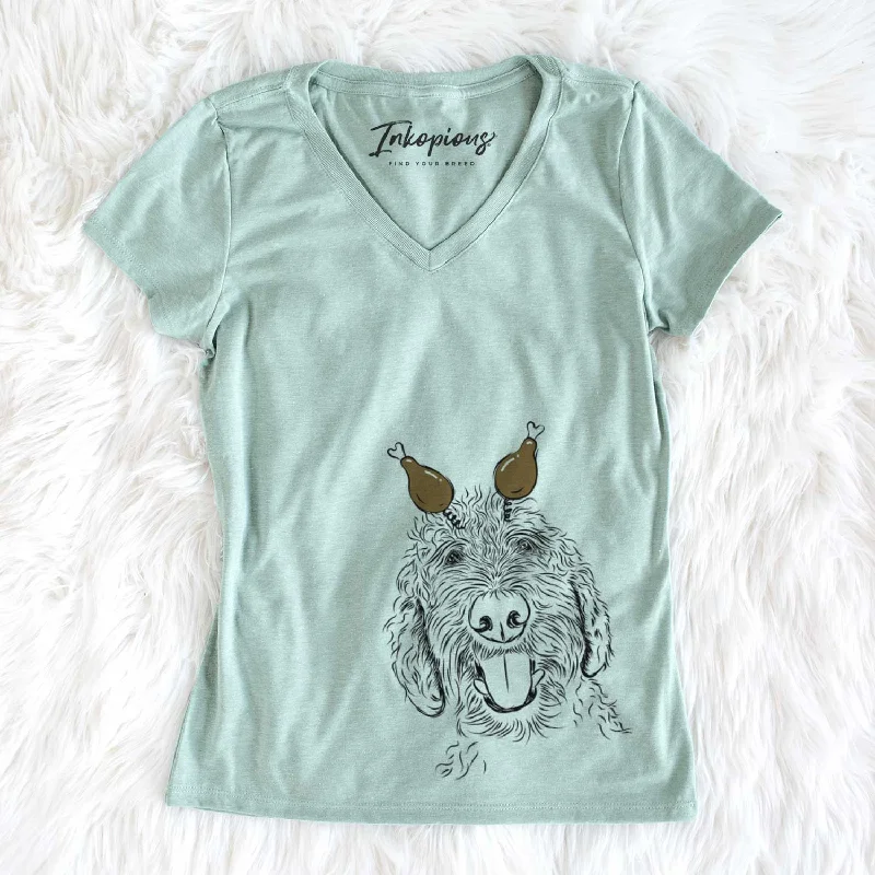 Thanksgiving Dixie the Doodle - Women's V-neck Shirt-- Silk Blend Satin Velvet