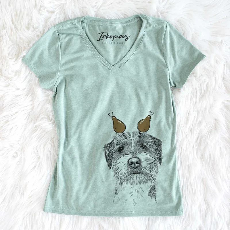 Thanksgiving Feis the Parson Russell Terrier - Women's V-neck Shirt-- Denim Fabric Leather Fabric Suede Fabric Thanksgiving Feis the Parson Russell Terrier - Women's V-neck Shirt-- Denim Fabric Leather Fabric Suede Fabric