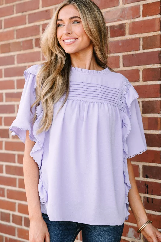 Step It Up Lavender Purple Ruffled Blouse Versatile Layering Blouse