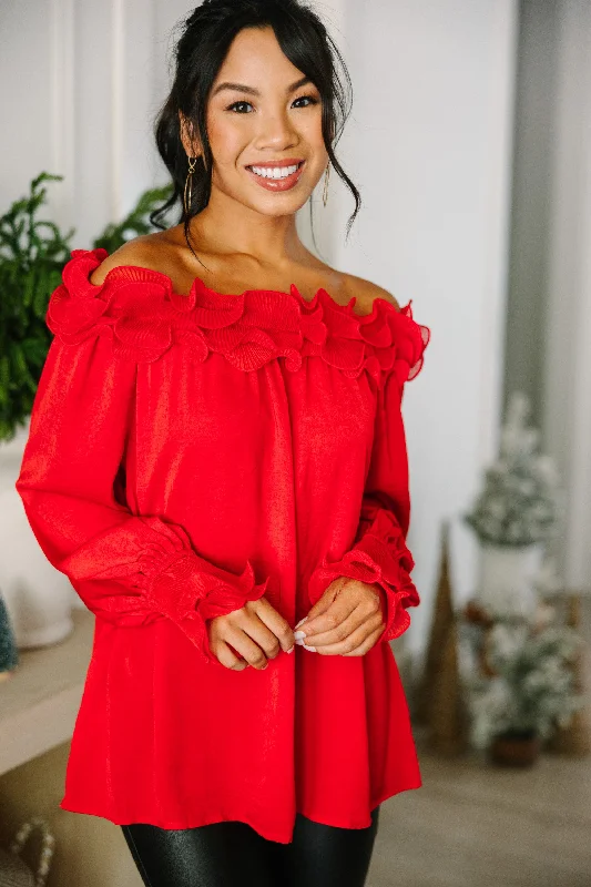 Offer Your Love Red Ruffled Blouse Elegant Peplum Blouse