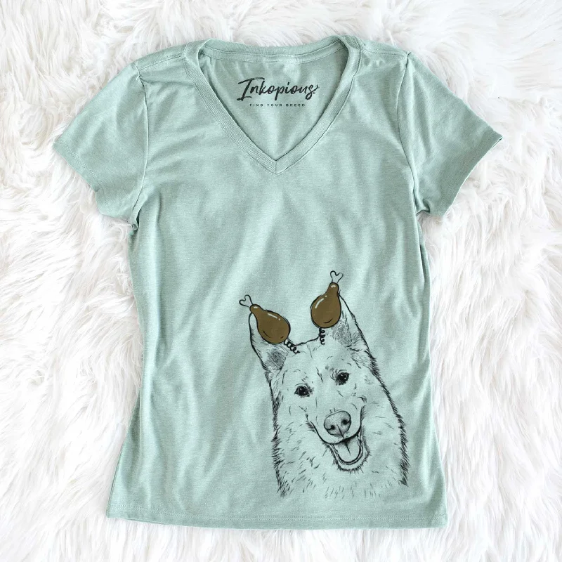 Thanksgiving Loki the Husky Shepherd Mix - Women's V-neck Shirt-- Plaid T-Shirt Polka Dot Checkered Thanksgiving Loki the Husky Shepherd Mix - Women's V-neck Shirt-- Plaid T-Shirt Polka Dot Checkered