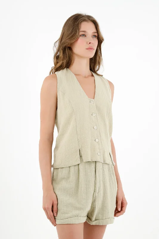 Women's Green V-Neck Shirt-- Chenille Fabric Brocade Fabric Lace Fabric