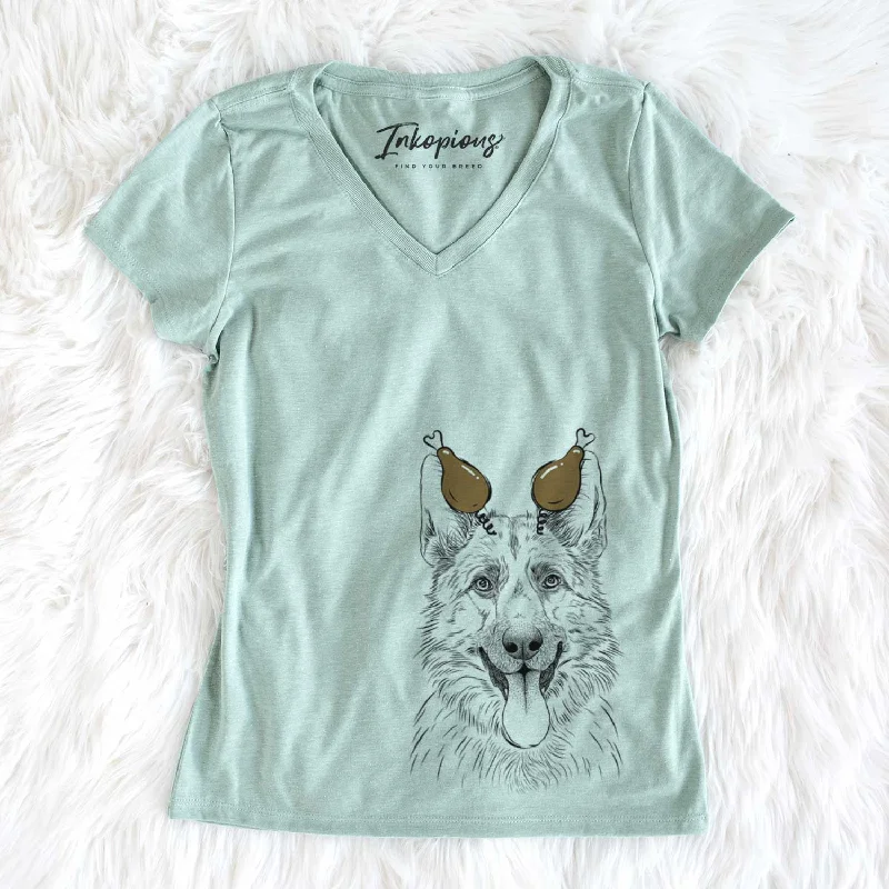 Thanksgiving Grace the German Shepherd - Women's V-neck Shirt-- Collared Crew Neck Turtle Neck Thanksgiving Grace the German Shepherd - Women's V-neck Shirt-- Collared Crew Neck Turtle Neck