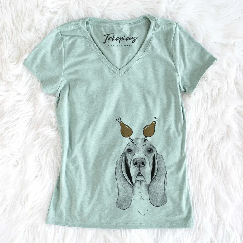 Thanksgiving Buckley the Basset Hound - Women's V-neck Shirt -- Basic T-Shirt Crew Neck Short Sleeve Thanksgiving Buckley the Basset Hound - Women's V-neck Shirt -- Basic T-Shirt Crew Neck Short Sleeve