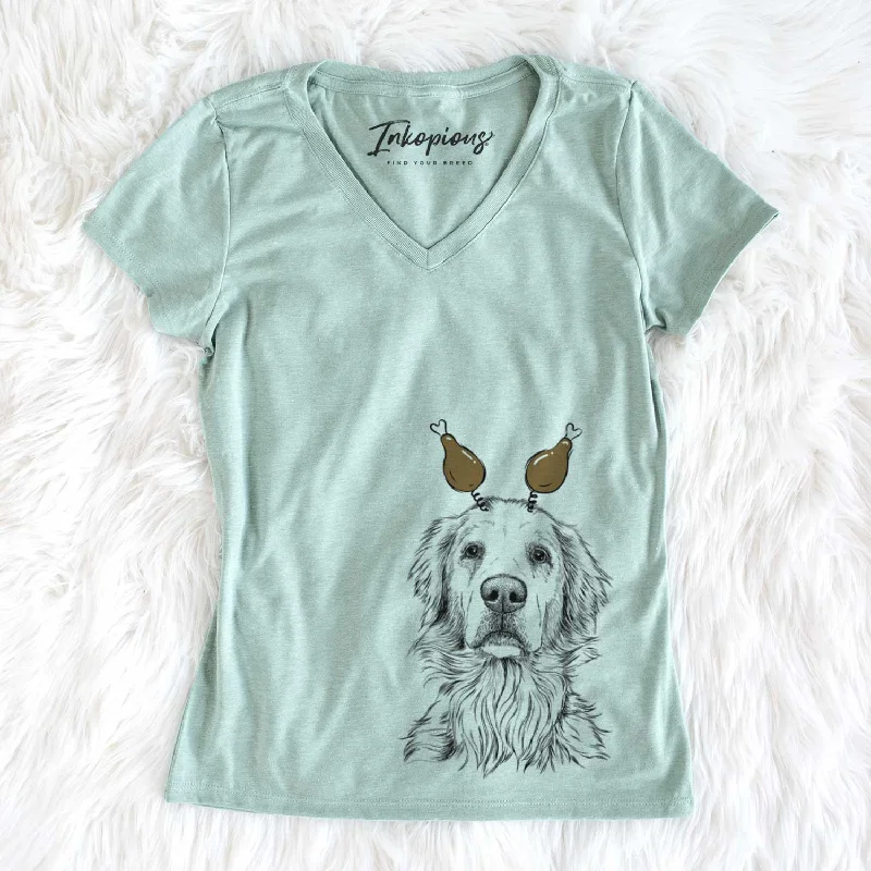 Thanksgiving Jake aroni the Golden Retriever - Women's V-neck Shirt-- Boxy Fit Fitted Loose Thanksgiving Jake aroni the Golden Retriever - Women's V-neck Shirt-- Boxy Fit Fitted Loose