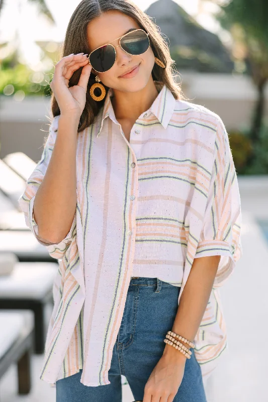 Nothing Left To Say White Striped Blouse Ruched Sleeve Blouse