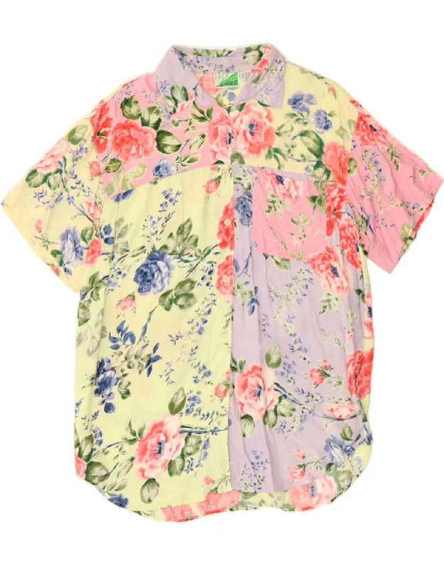 VINTAGE Womens Shirt Blouse UK 12/14 Medium Multicoloured Floral Vintage Lace Blouse