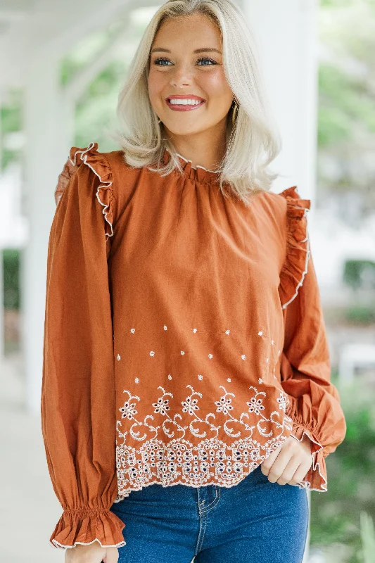 Feeling Appreciated Dark Amber Eyelet Blouse Chic Square Blouse