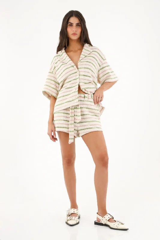 Women's woven bowling shirt-- Handmade Hand-knitted Hand-woven