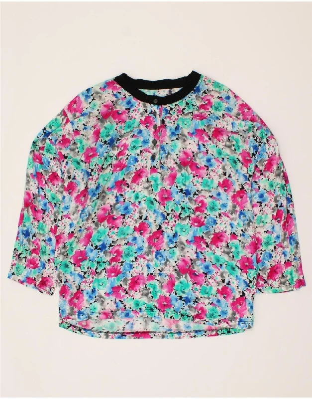 VINTAGE Womens Oversized Blouse Top UK 16 Large Multicoloured Floral Soft Pastel Blouse