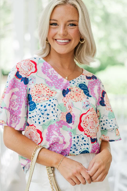 New Levels White Floral Blouse Chic Ruffle Blouse