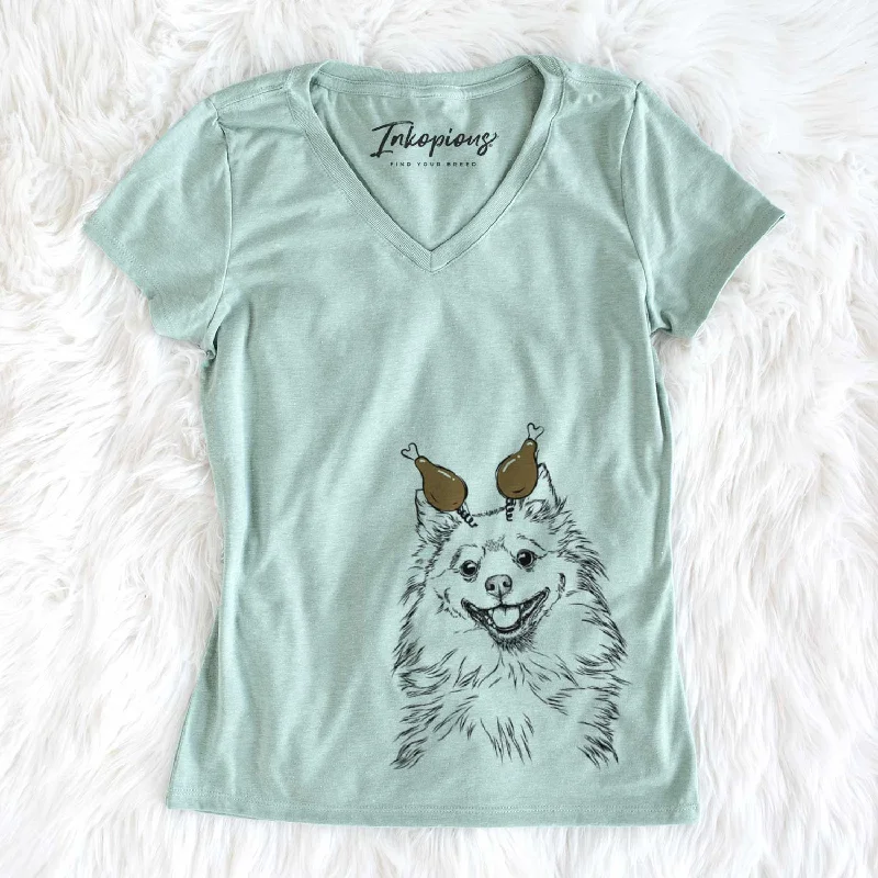Thanksgiving Fibi the Spitz - Women's V-neck Shirt-- Zippered Front Buttoned Front Snap Front Thanksgiving Fibi the Spitz - Women's V-neck Shirt-- Zippered Front Buttoned Front Snap Front