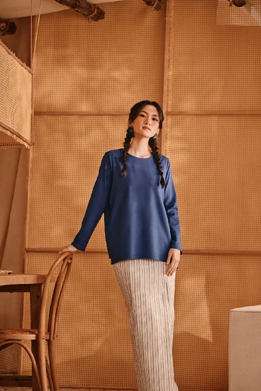 The Nest Women Back Pleated Blouse - Steel Blue Embellished Collar Blouse
