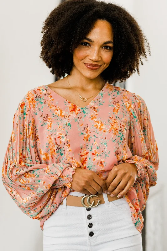 Picture It Blush Pink Floral Blouse Mandarin Collar Blouse