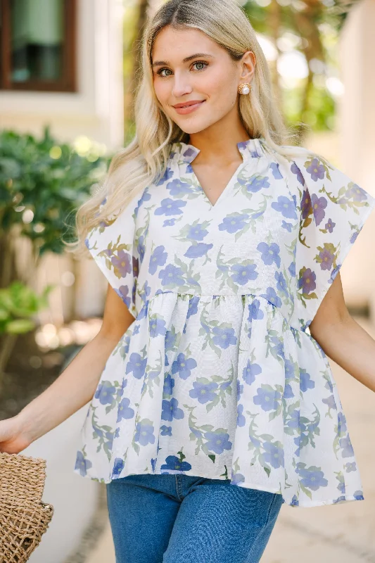 Best Days Ahead Blueberry Floral Blouse Silky Draped Blouse
