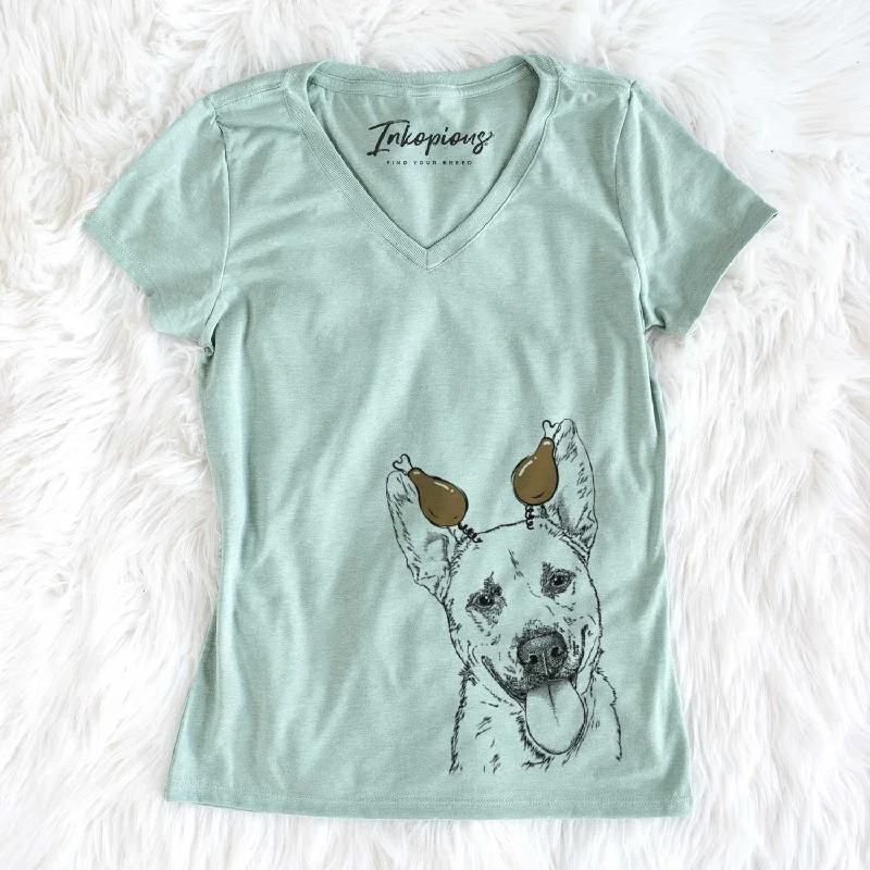 Thanksgiving Charlie the Mixed Breed - Women's V-neck Shirt-- Knit Fabric Woven Fabric Fleece Fabric