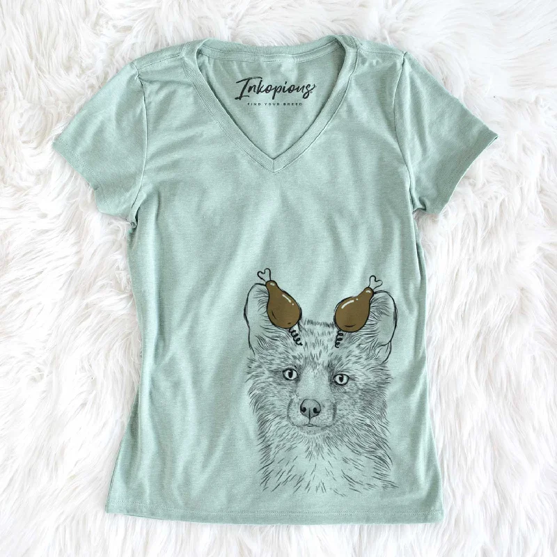 Thanksgiving Drax the Red Fox - Women's V-neck Shirt-- Chenille Brocade Lace