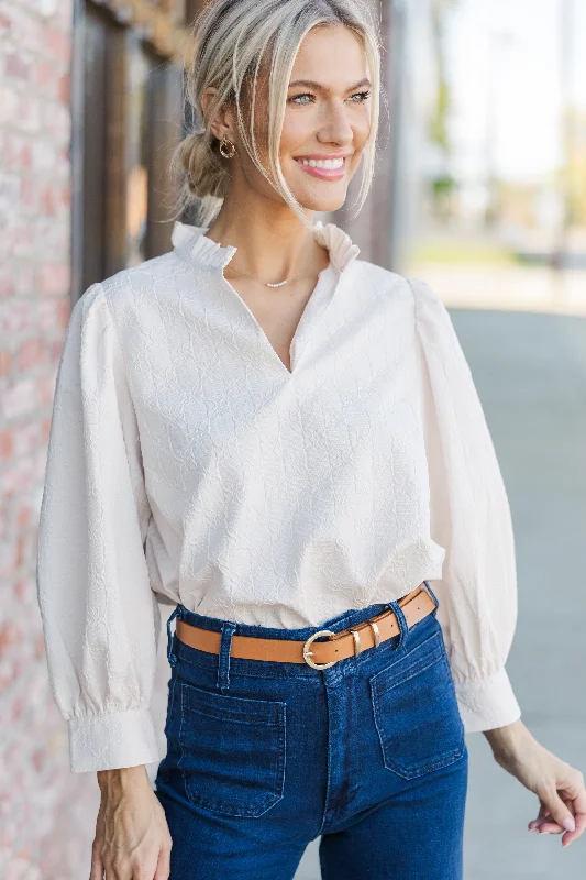 Believe What You See Ecru White Blouse Side Tie Blouse